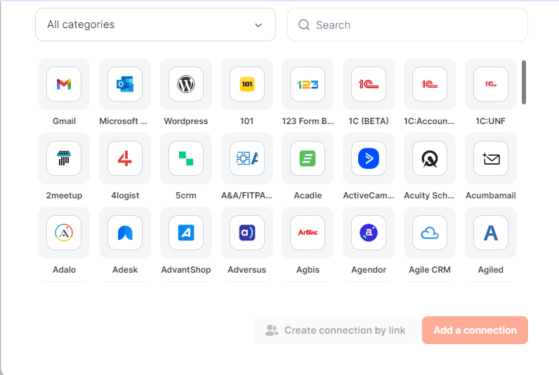 Albato app connector library with over 1000 supported applications